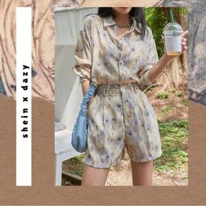 dazy •allover paint like high waist loose wide leg shorts